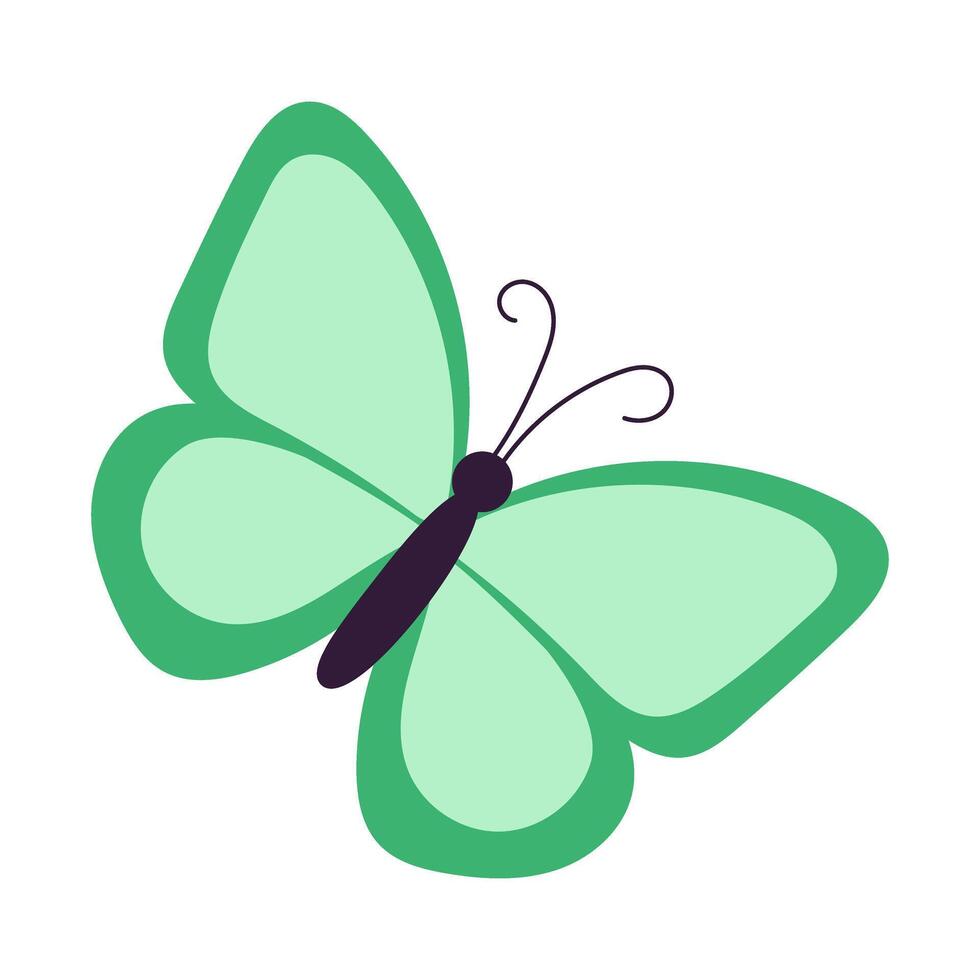 A green butterfly with a black body and a black head. The butterfly is sitting on a white background vector