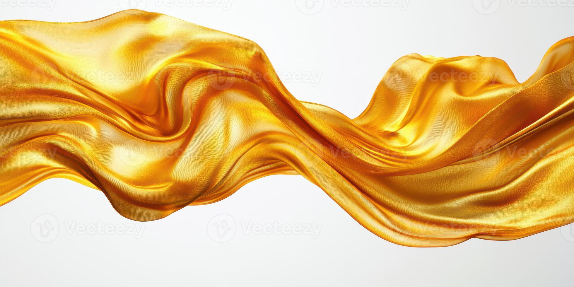 Flowing golden fabric showcases texture and elegance in soft, illuminated setting photo