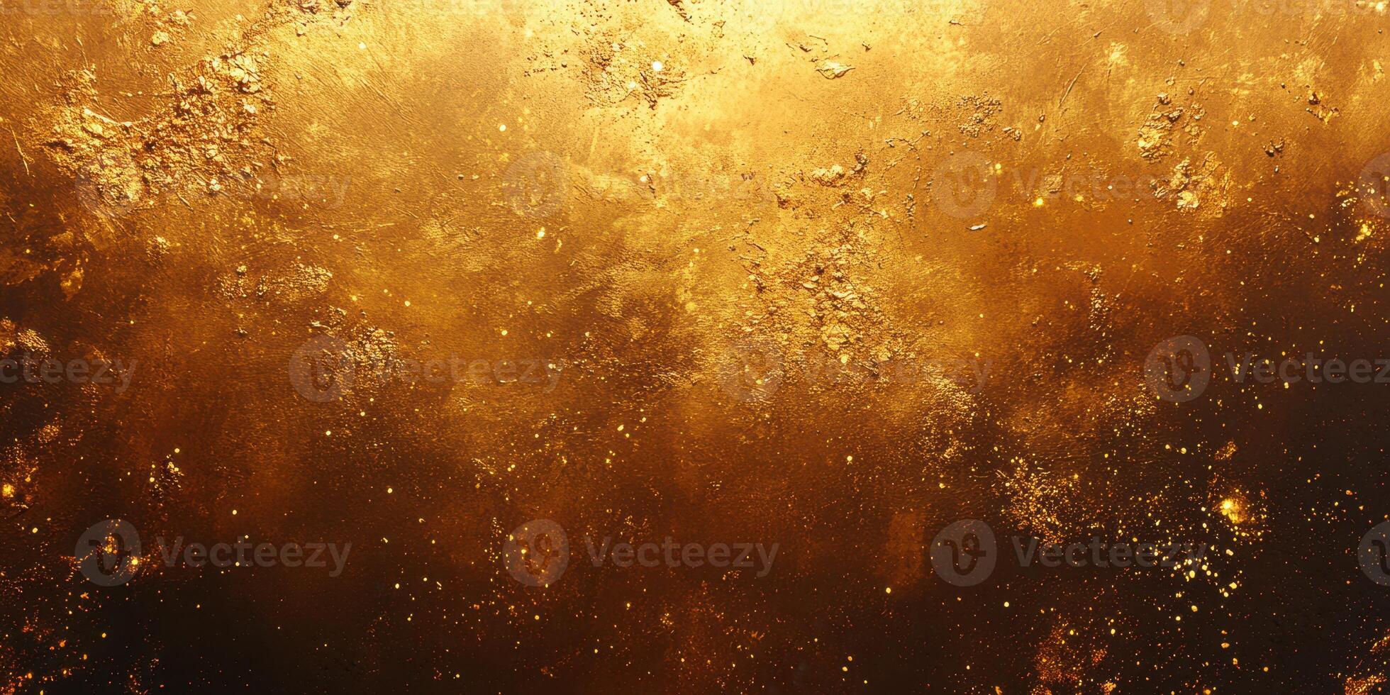 Abstract golden texture resembling a cosmic landscape with shimmering particles and a warm glow photo