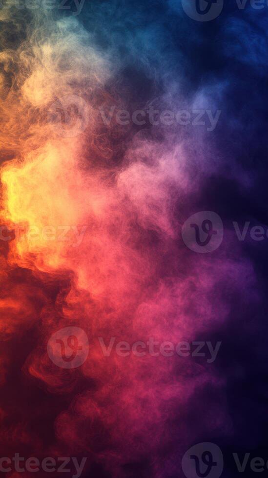 Colorful smoke swirling in vibrant patterns in a dark background during an artistic performance photo