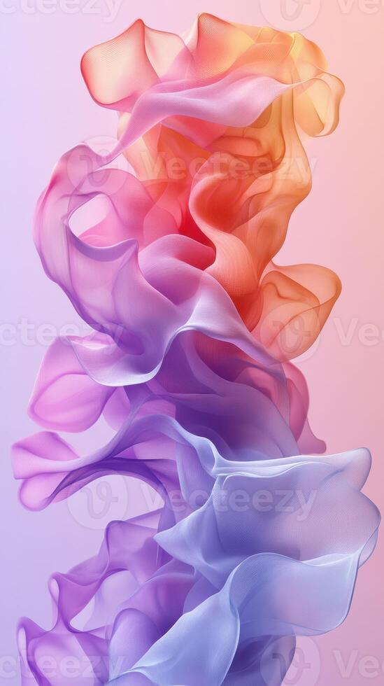 Colorful abstract fabric waves creating a dynamic flow in a soft, gradient background photo