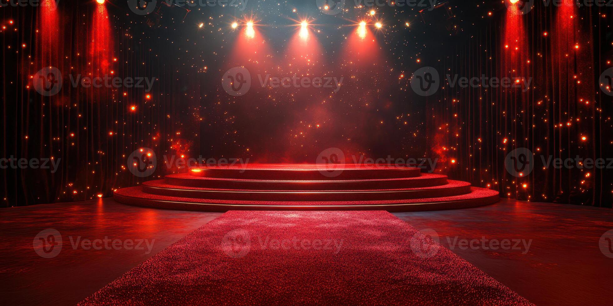 Red carpet stage set with dramatic lighting creates an exciting atmosphere for performances and events in an entertainment venue photo