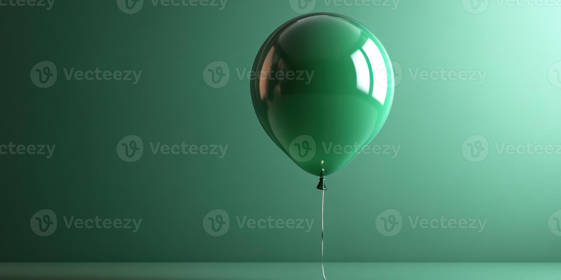 Green balloon floating against a textured background with subtle lighting photo