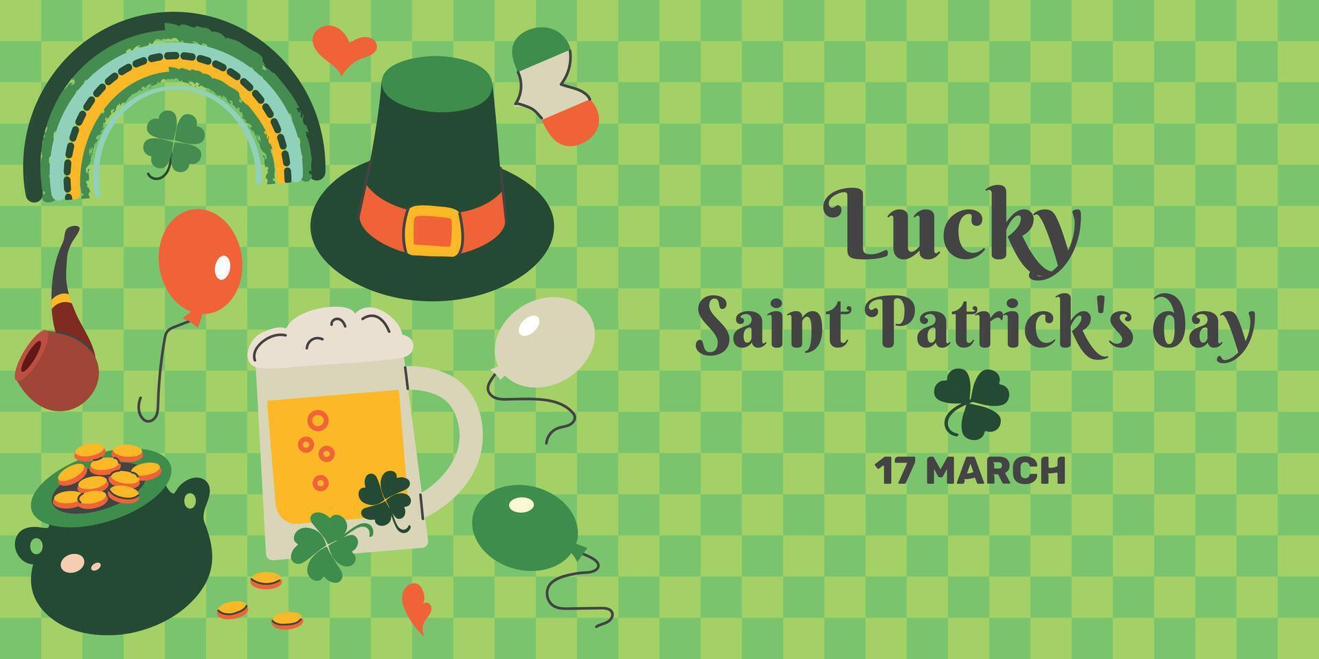 Saint patrick's day checkered background, card, banner illustration vector