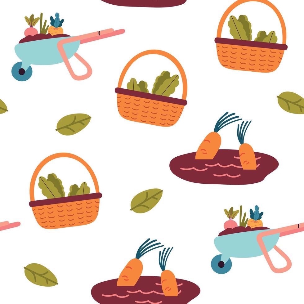 Spring seamless pattern background for packaging and decoration with garden elements vector