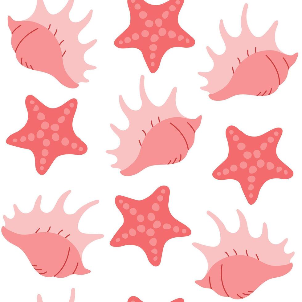 Sea shells and star fish seamless pattern background for packaging and decoration illustration vector