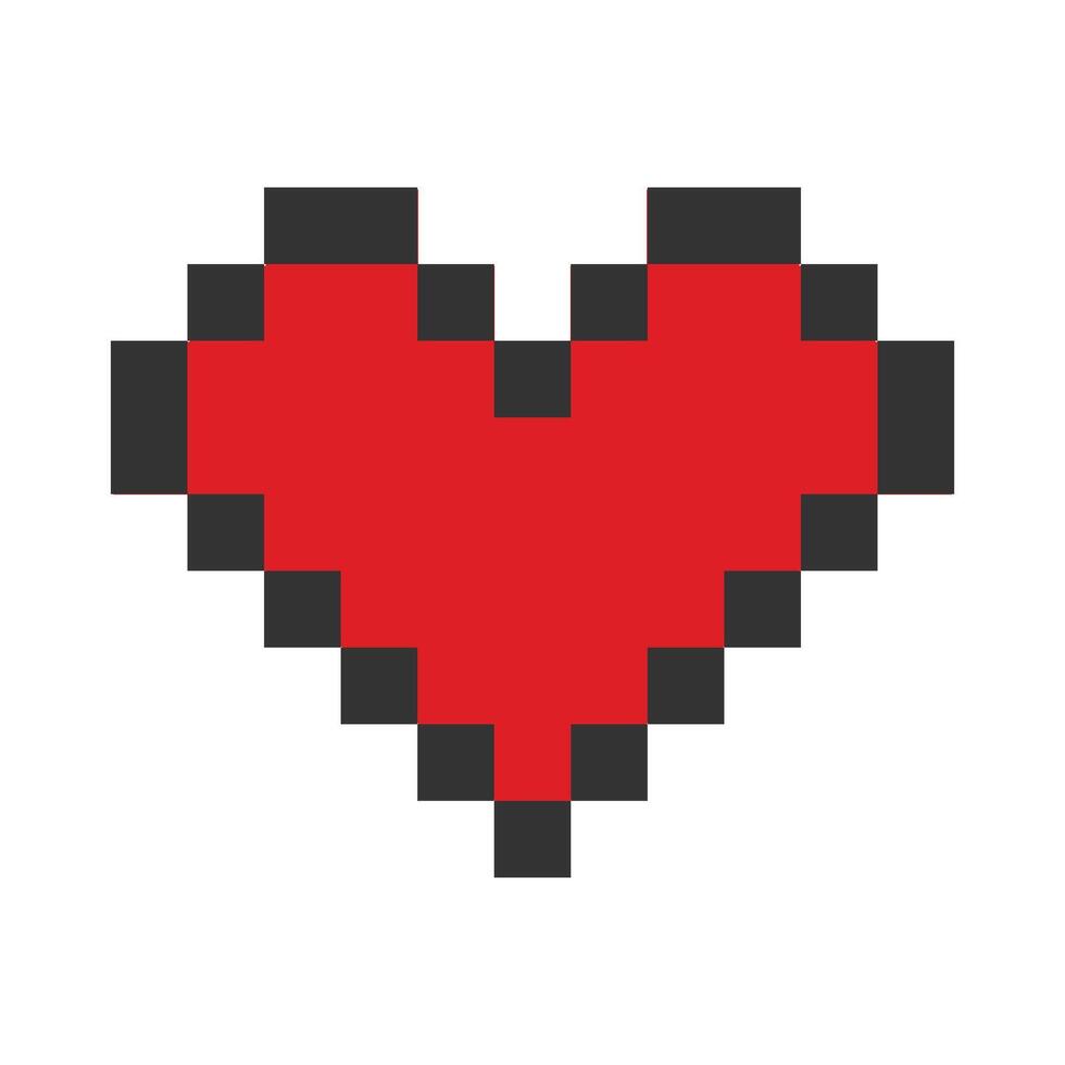 Pixel art Stylized Heart shape in red and Black stroke St Valentine Day greeting design element idea. Isolated illustration Thematic cards or web promo banner, leaflets, print materials or tags vector