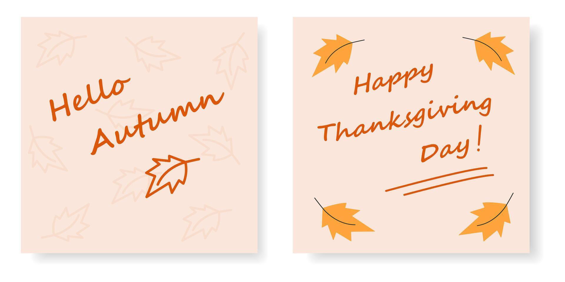 Happy Thanksgiving Day Hello Autumn freehand lettering Note stickers Greeting design concept Set2. Isolated illustration Thematic card, poster, banner, brochure, ads or web promo leaflet, label vector