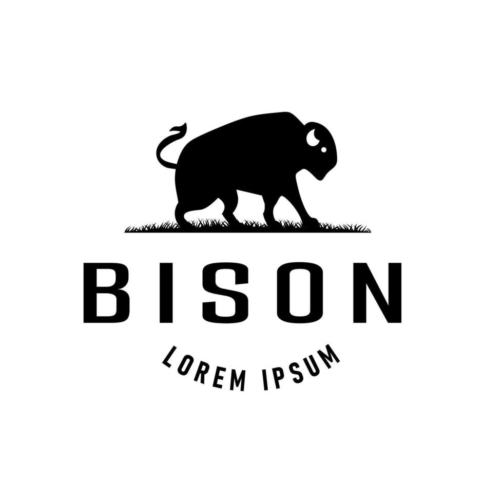 Silhouette of Bull, Buffalo, and American Black Bison Vintage Logo Illustration vector