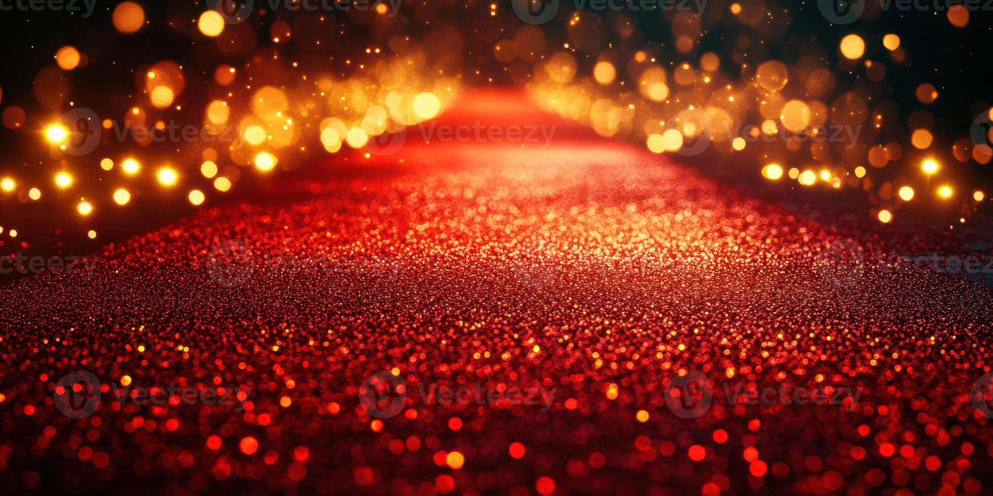 Red carpet leading to a glamorous event illuminated by golden lights in a celebratory atmosphere at night photo