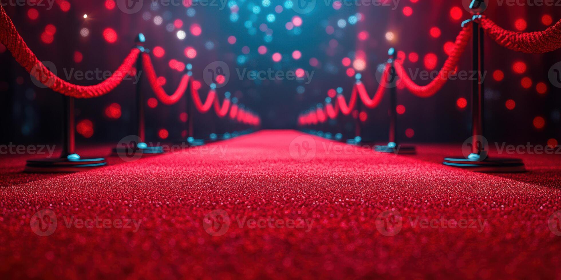 Red carpet event with illuminated background and shimmering atmosphere at night photo