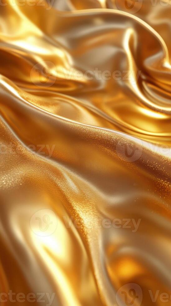 Elegant golden fabric drapes capturing light in a soft and luxurious manner photo