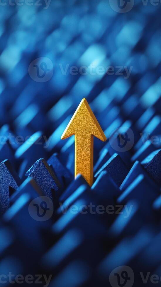 Colorful upward arrow stands out against textured blue background, symbolizing growth and progress in various contexts photo