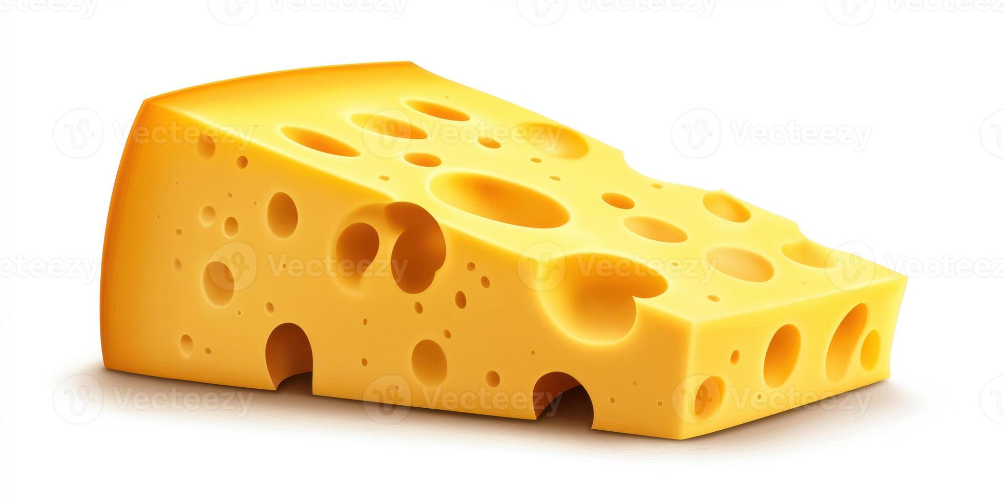 Yellow cheese slice with holes on a white background showcasing texture and color in an illustrative style photo