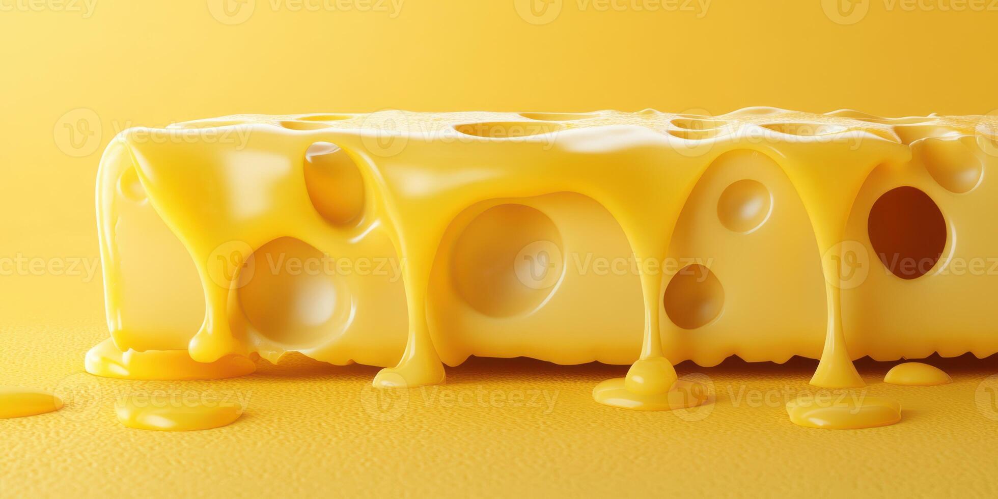 Deliciously melted cheese on a bright yellow background creating a vibrant culinary setting photo
