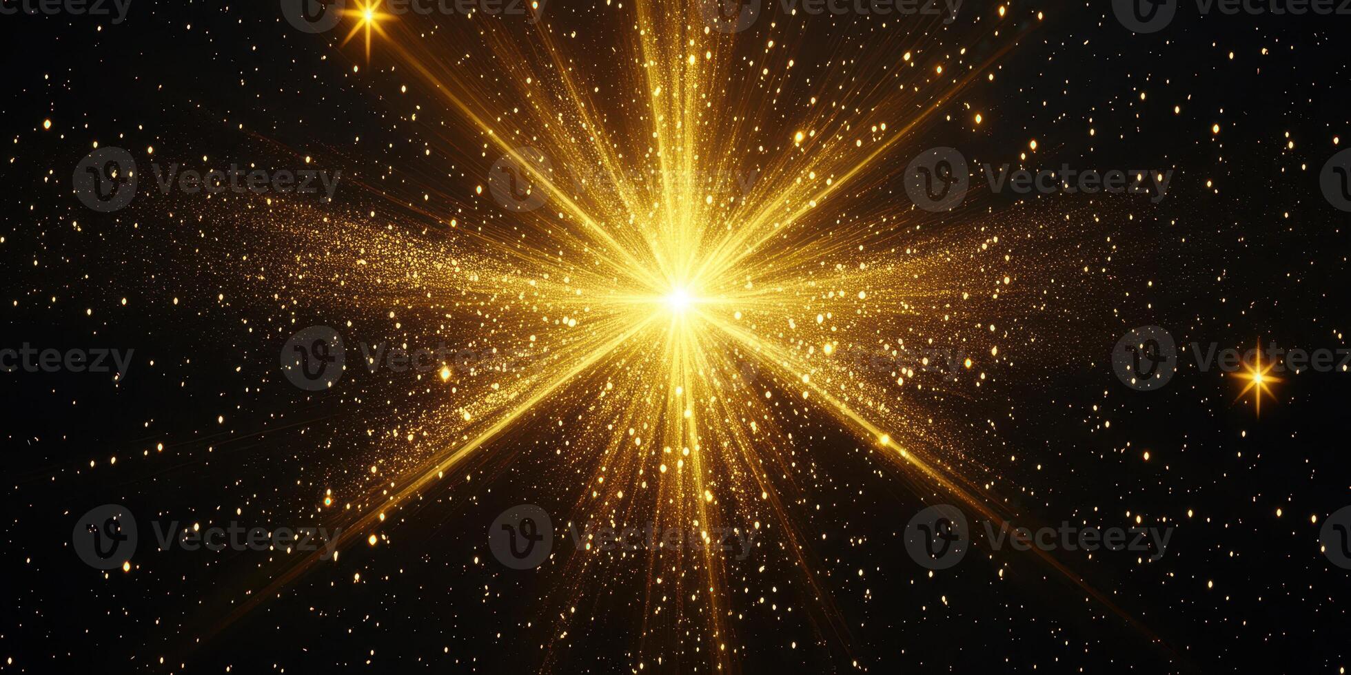 Bright golden star explodes in a cosmic display of light and energy in the universe photo