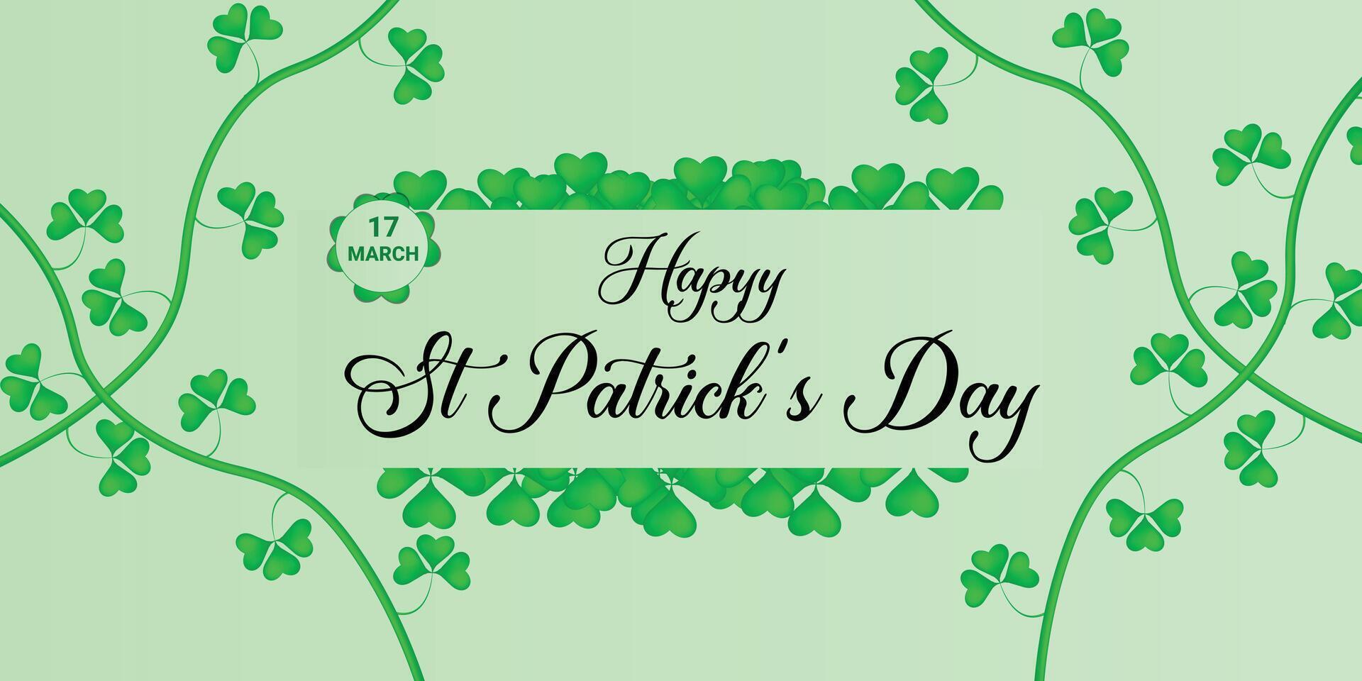 happy st patrick's day greeting card with light green background, clover leaves, vintage style, elegant theme for march 17 irish festival vector