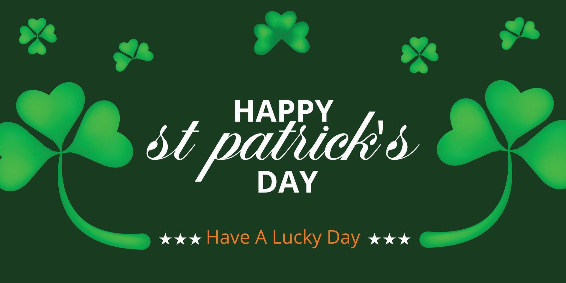 happy st patrick's day greeting card with dark green background, shamrocks, clover leaves, elegant festive typography, lucky theme for irish holiday vector