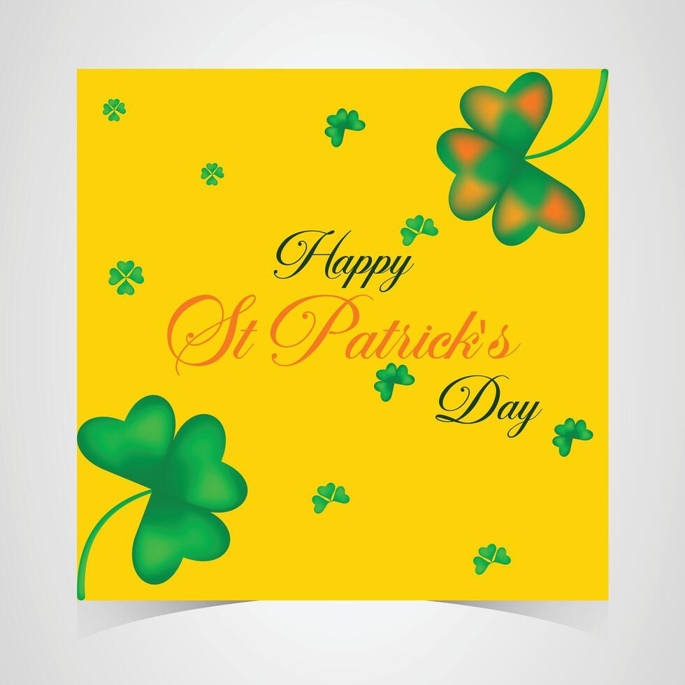 happy st patrick's day illustration with yellow background, green clover leaves, shamrocks, decorative lucky festive theme for irish holiday vector
