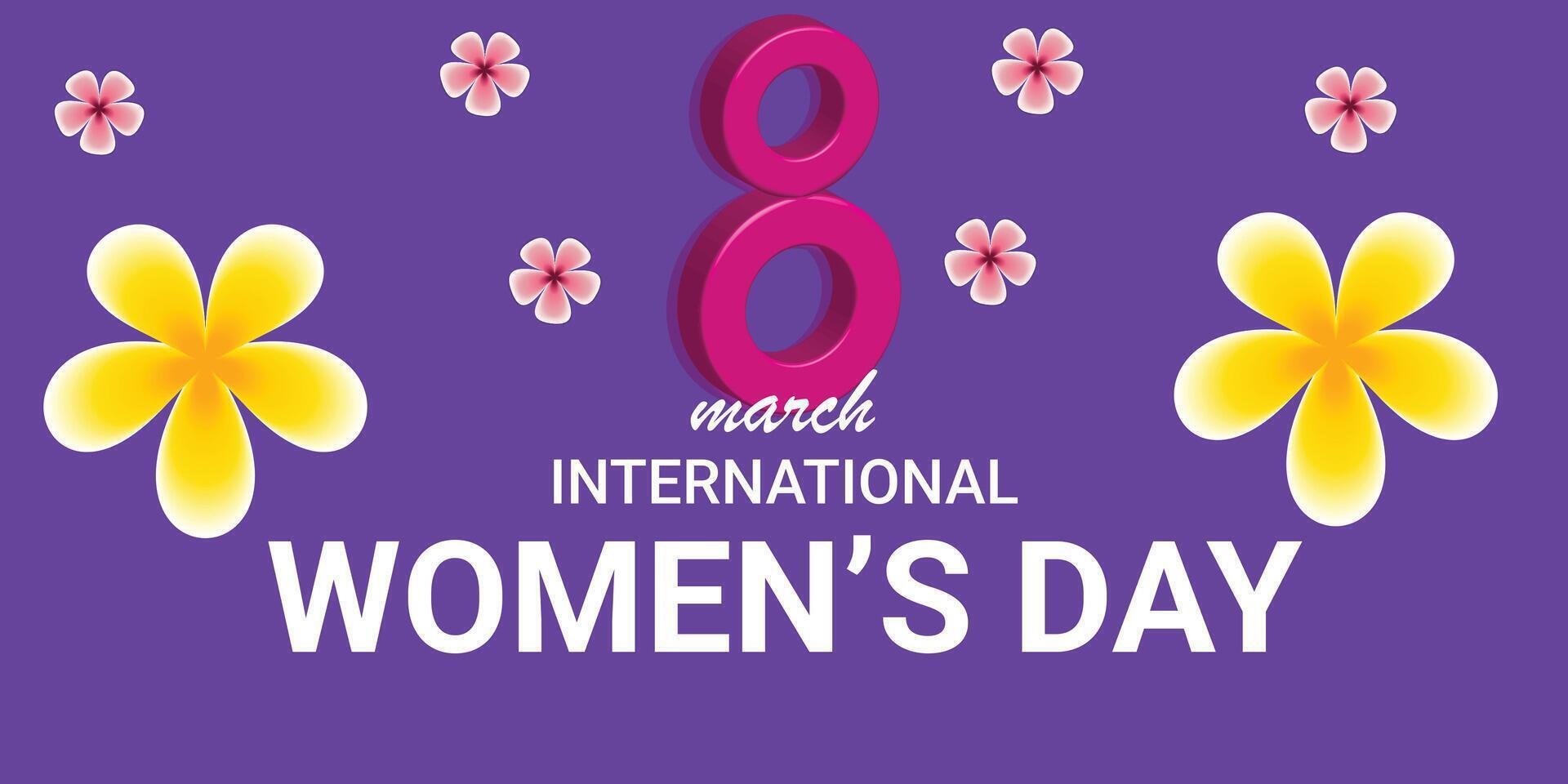 international women's day background with purple theme, number 8, floral elements, elegant feminine design for march 8 celebration and appreciation vector