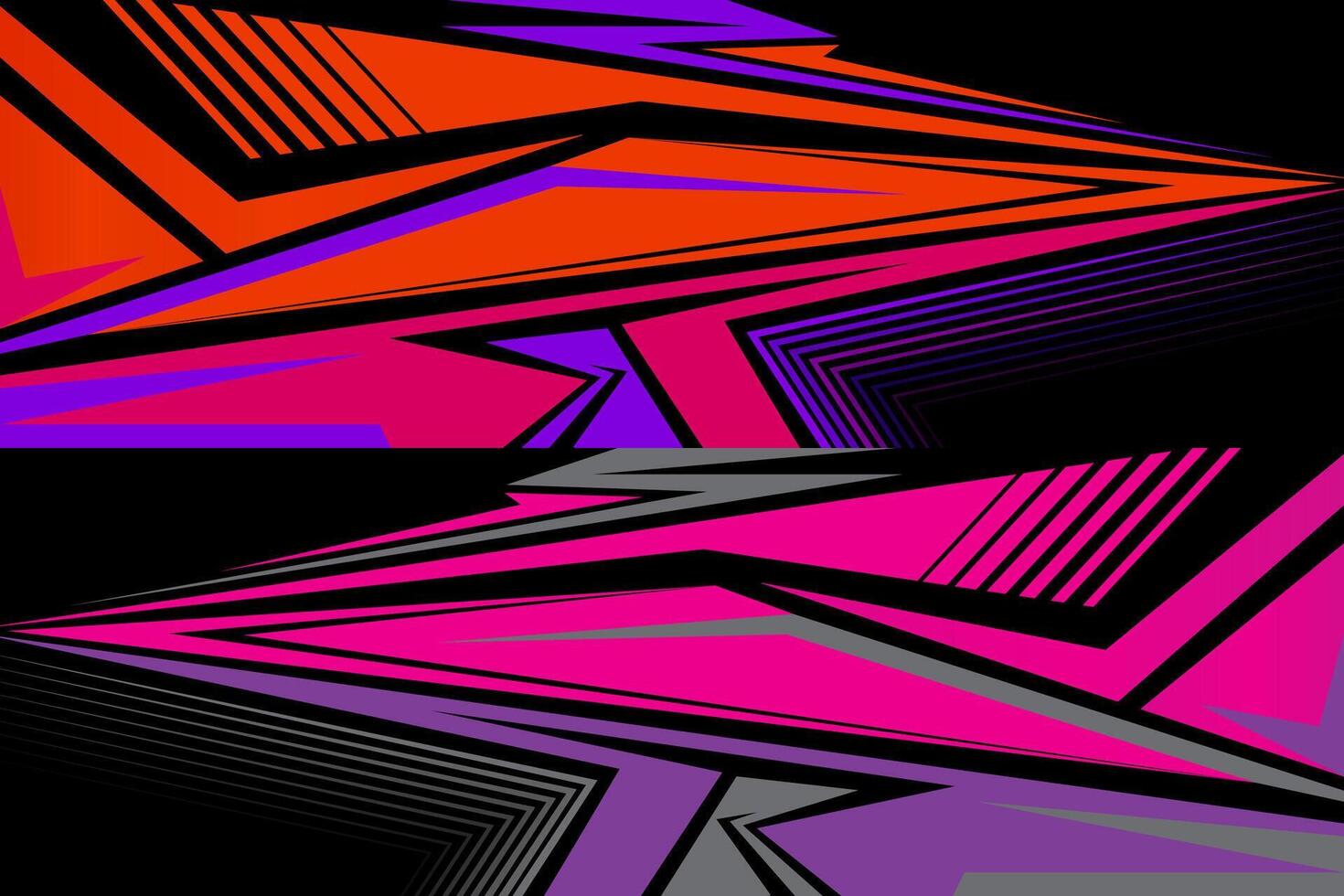 Futuristic Racing car decal abstract geometric design dynamic color combination black red purple gray and aggressive styling vector