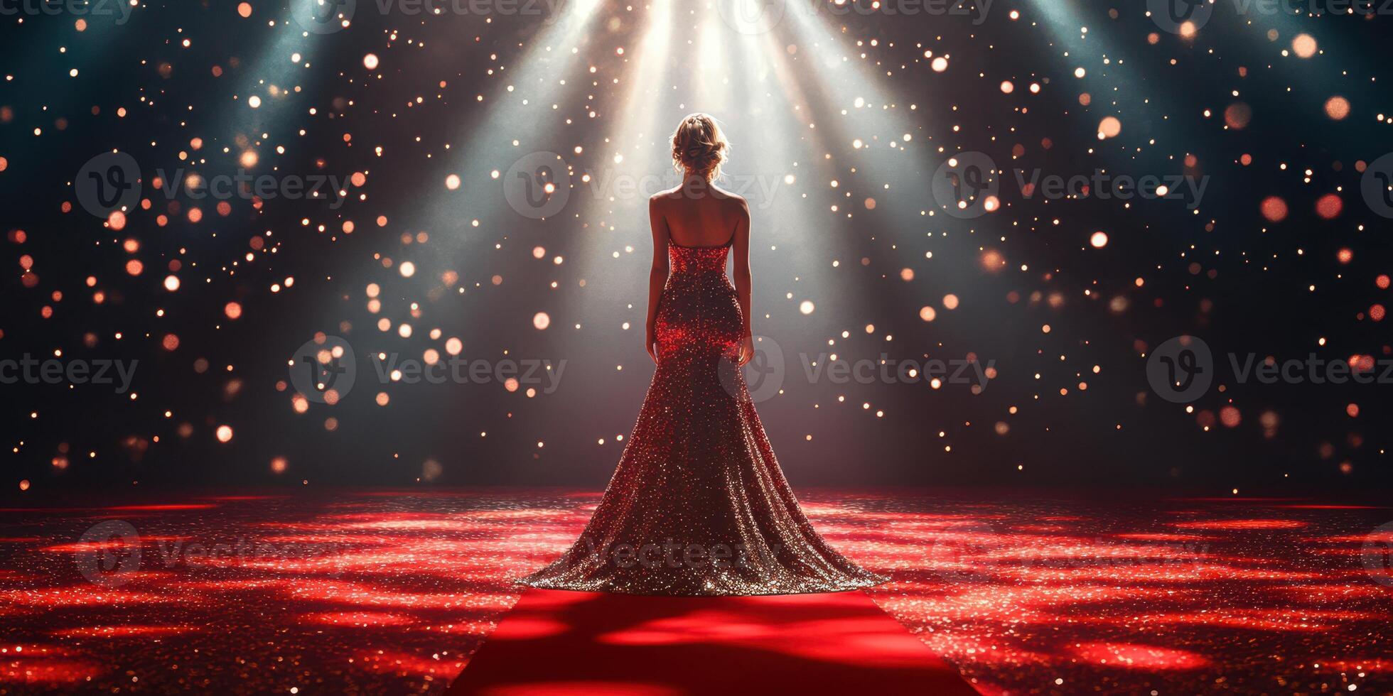 Starry night with a glamorous figure on the red carpet during an award ceremony photo