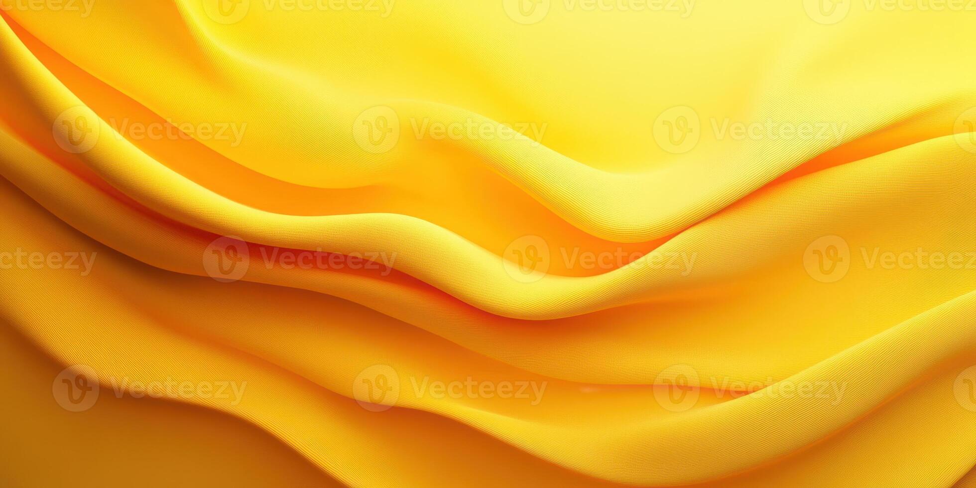 Vibrant yellow fabric drapes elegantly, creating soft, flowing waves under gentle light in a serene setting photo