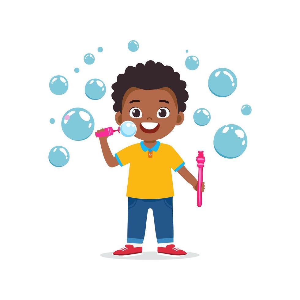 child blowing soap bubbles vector