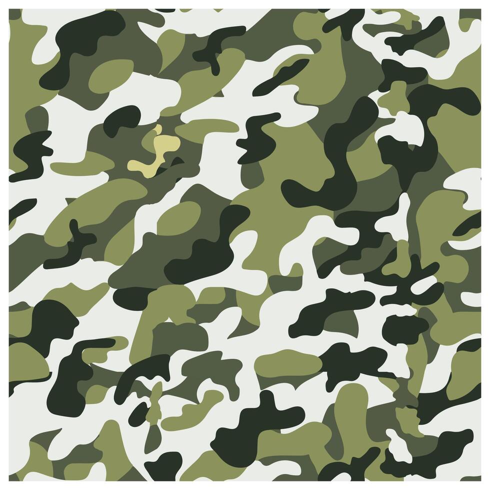A vibrant camouflage pattern featuring various shades of dark green, and white, with fluid, organic shapes throughout, it could be used as a wallpaper, fabric design, curtains, uniform and dress vector