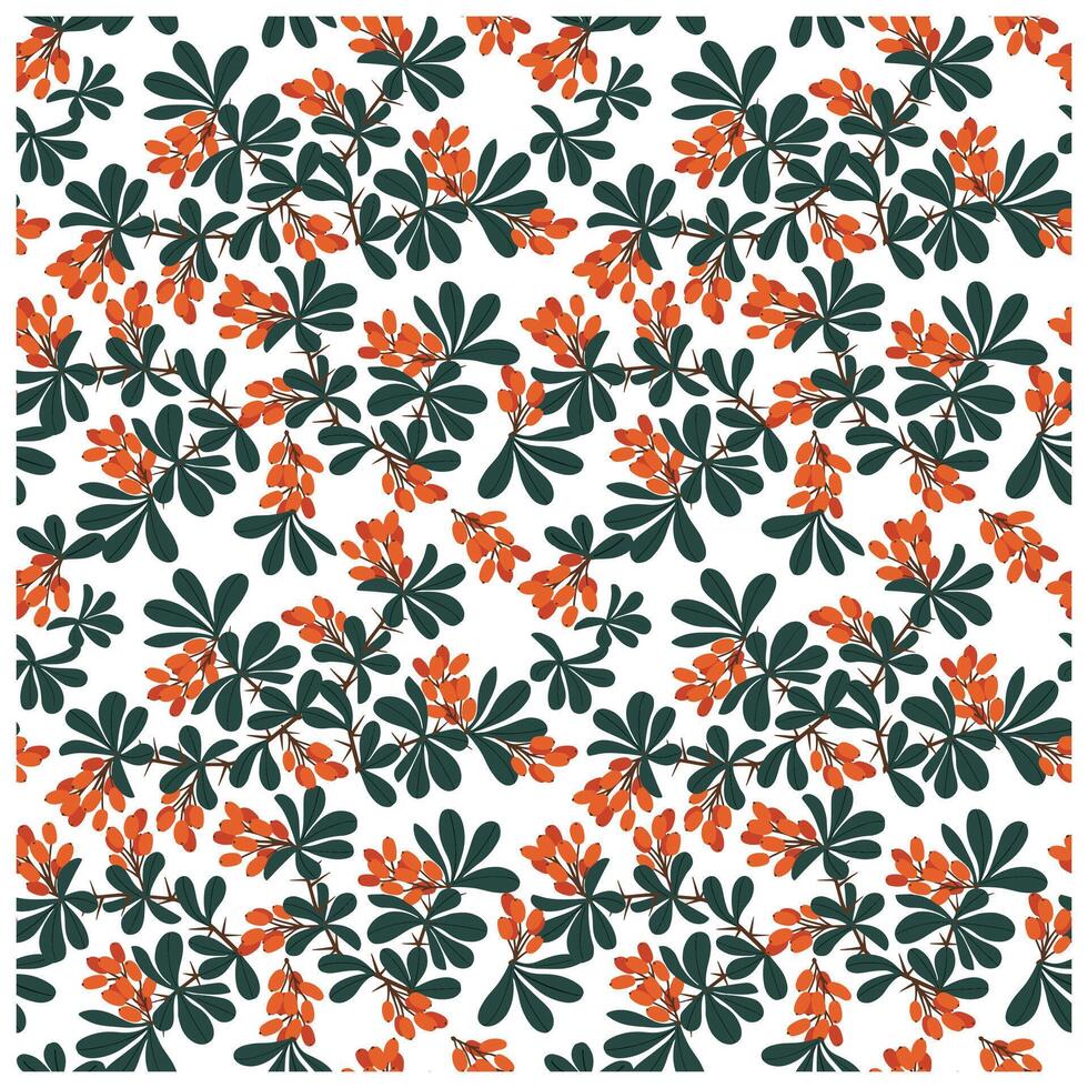 A vibrant floral pattern featuring clusters of orange flowers and dark green leaves on a white background, It could be used as a wallpaper, fabric design, or other bags, pillow and curtains vector