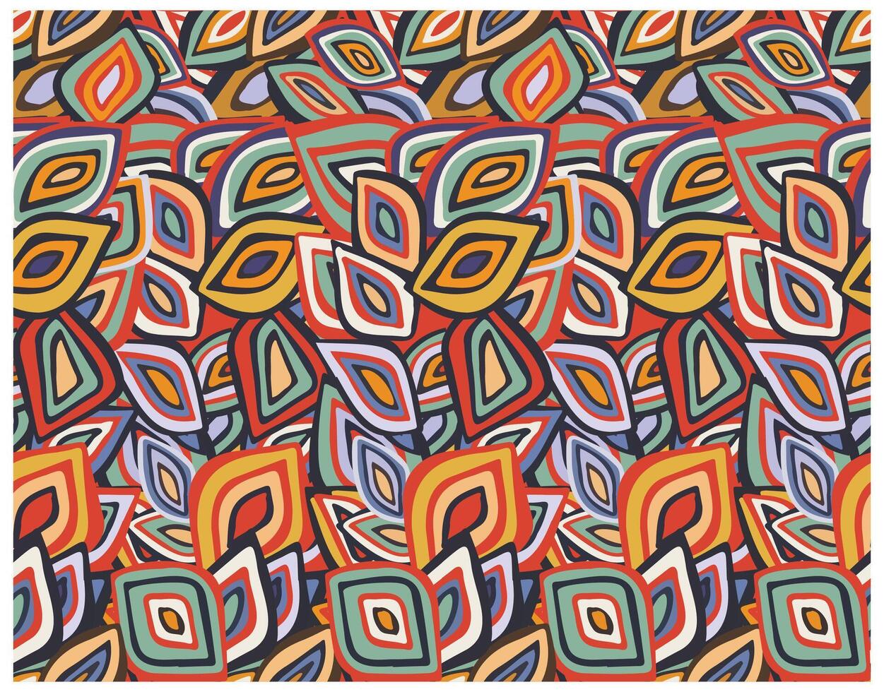 Colorful abstract pattern of overlapping leaf shapes in vibrant hues of red, yellow, green, and blue on a contrasting background. vector