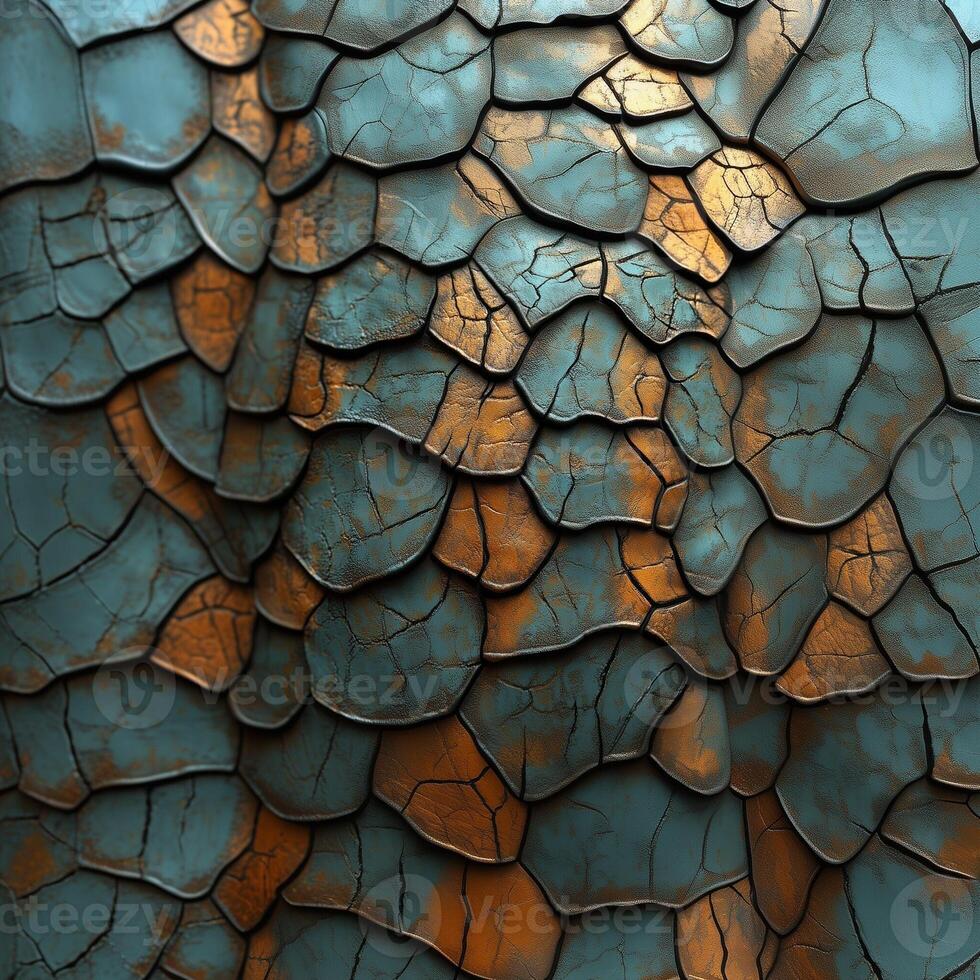 Textured Reptile Scale Surface in Blue and Orange photo