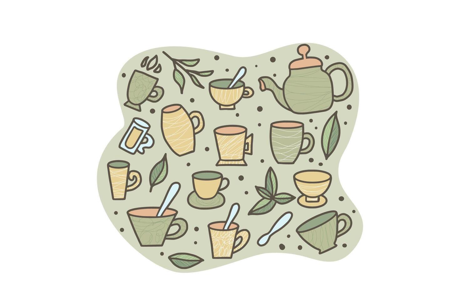Tea Cups and teapots. illustration. vector