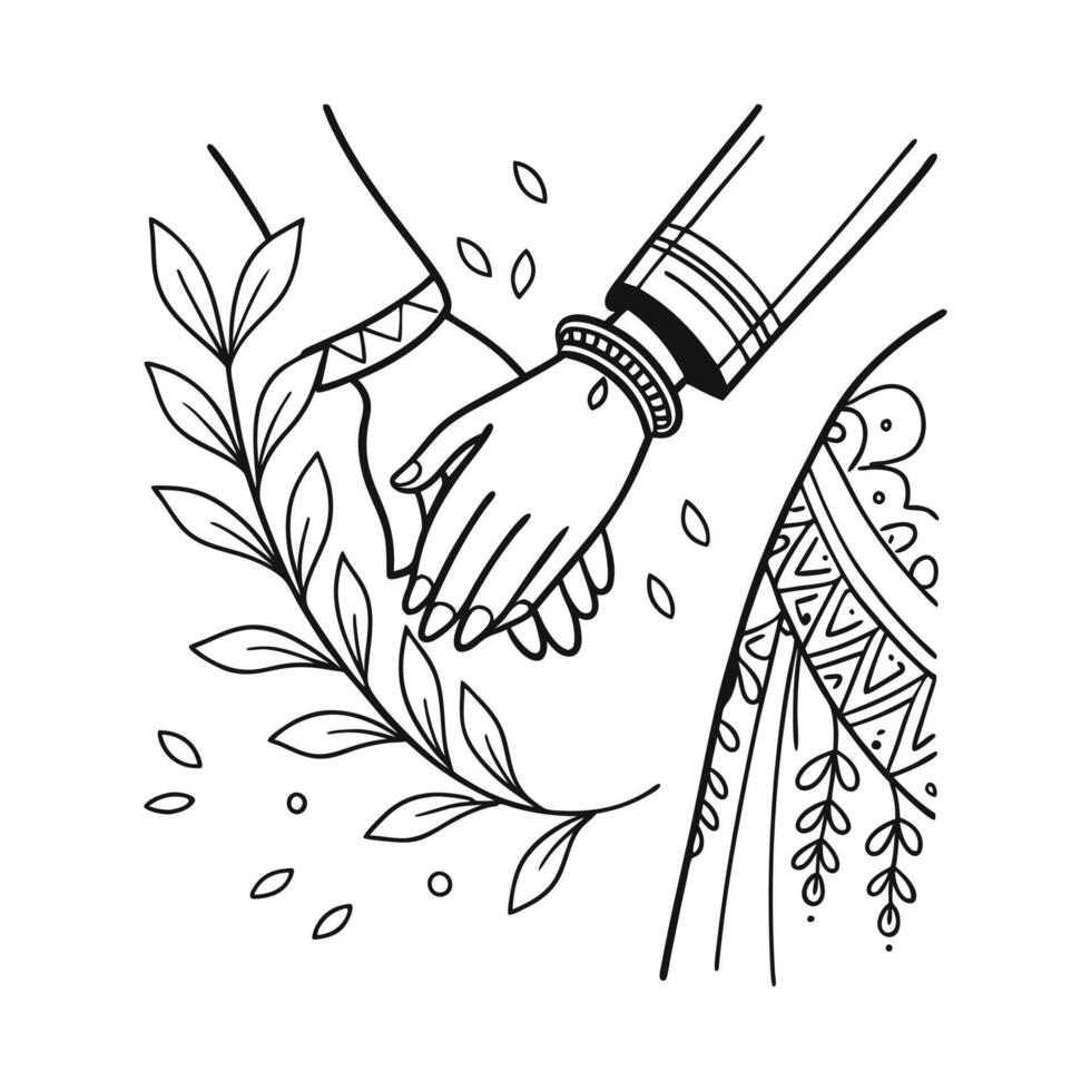 A coloring page with two hands holding each other vector