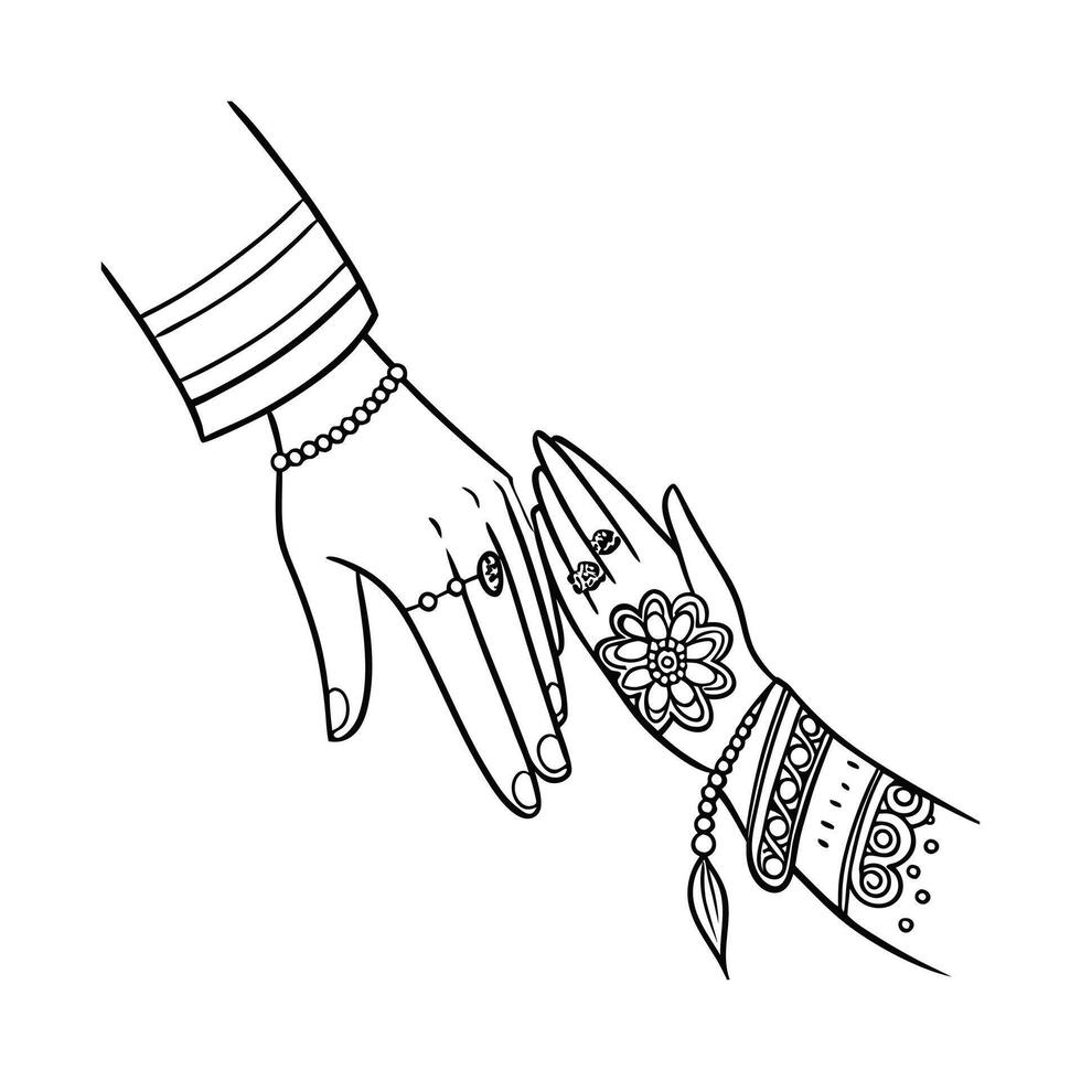 A hand holding a hand with a henna tattoo vector