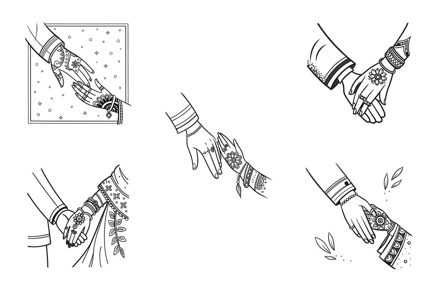 Hand drawn illustrations of hands holding hands vector