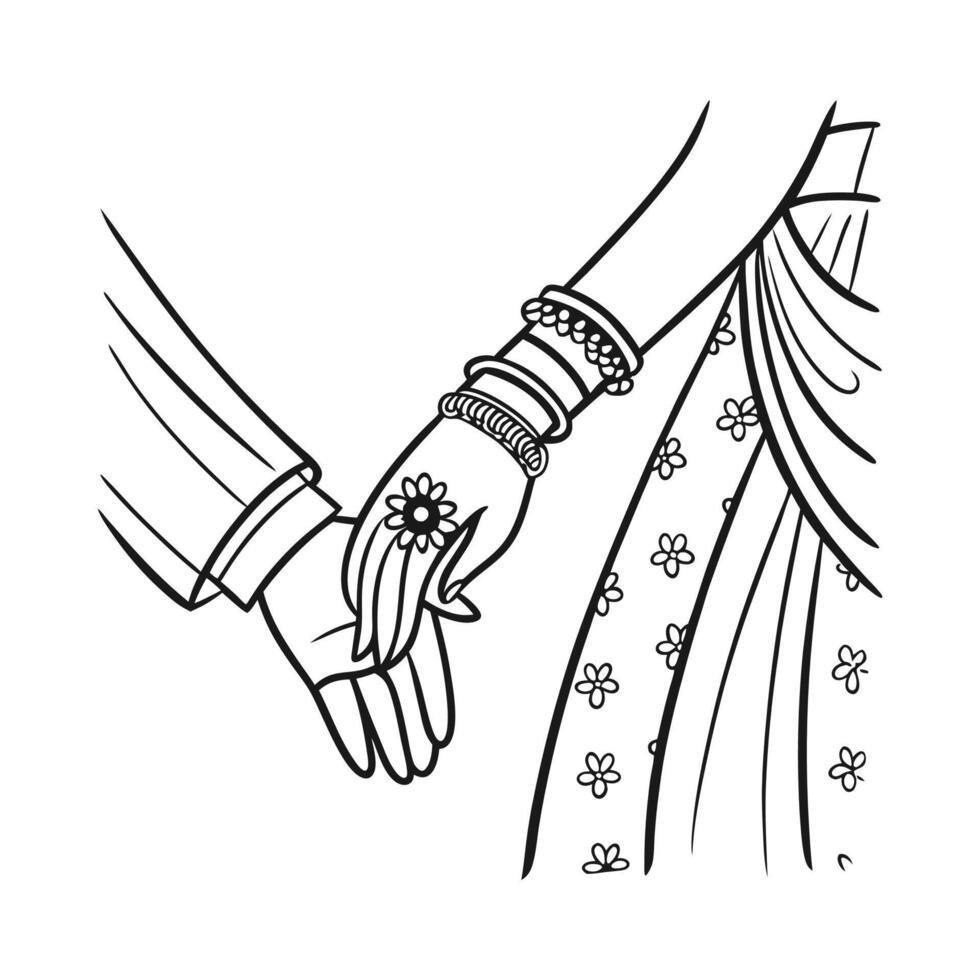 A drawing of two people holding hands vector