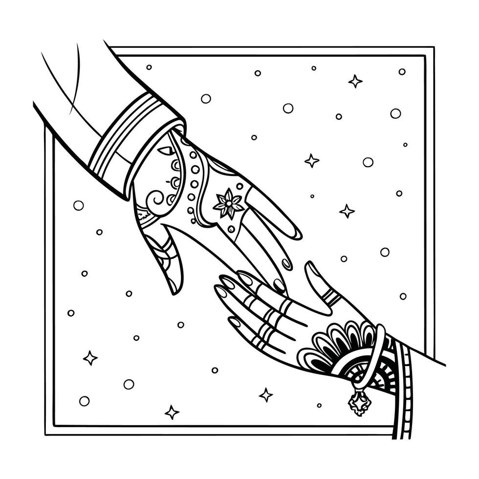 A drawing of two hands holding each other vector