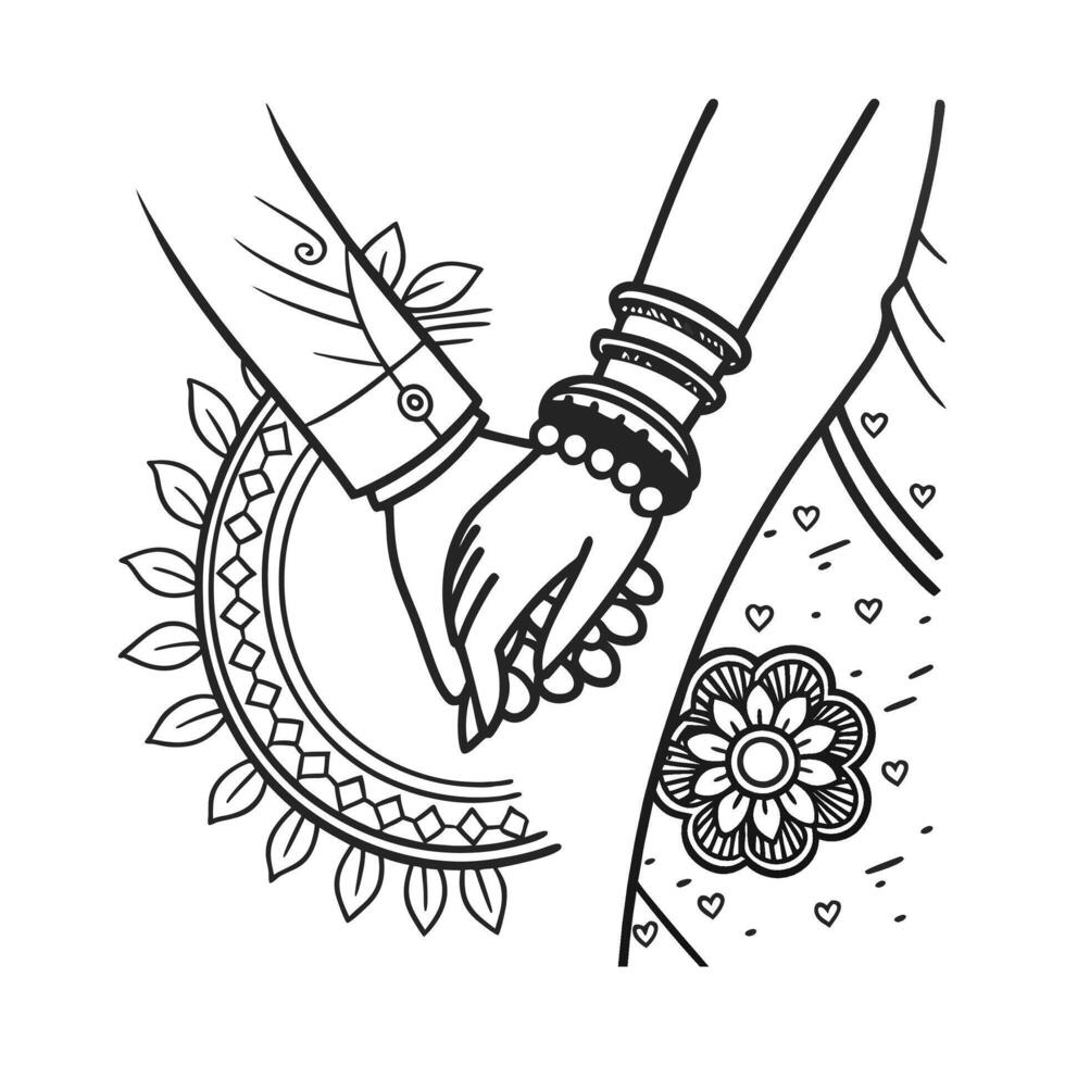 A coloring page with a hand holding a ring vector