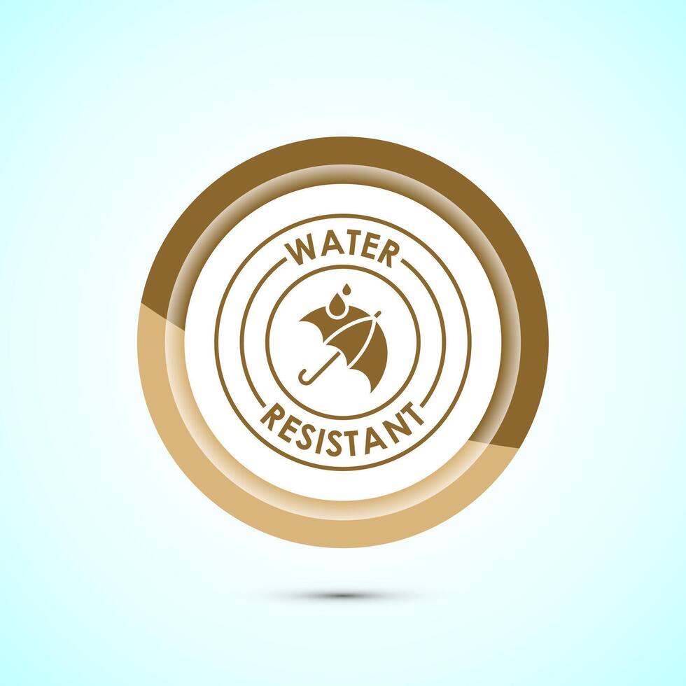 Water resistant icon design illustration, Waterproof sign, liquid proof protection. Gold color button design vector