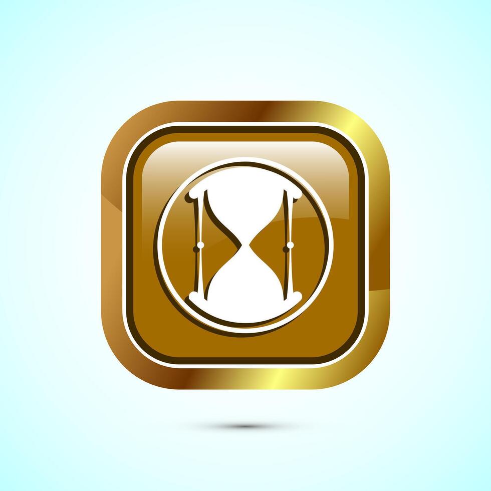 Sand clock icon design illustration. Hourglass symbol, Time measuring sign, Gold color square button design vector