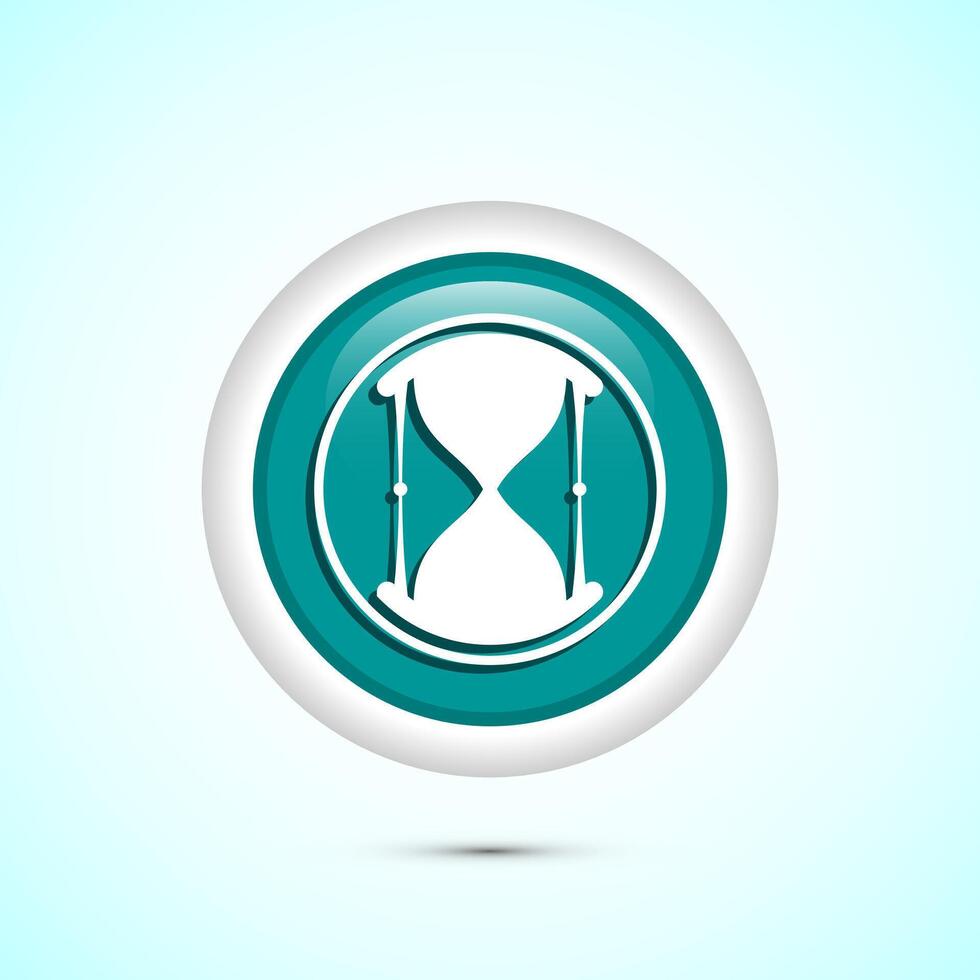 Sand clock icon design illustration. Hourglass symbol, Time measuring sign, Teal color round button design vector