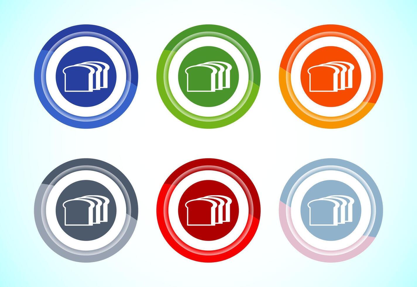 Bread icon illustration, bakery icon sign symbol, 6 color button design set vector