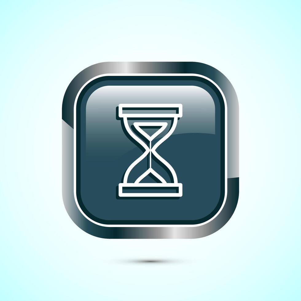 Sand clock icon design illustration. Hourglass symbol, Time measuring sign, Gray color square button design vector
