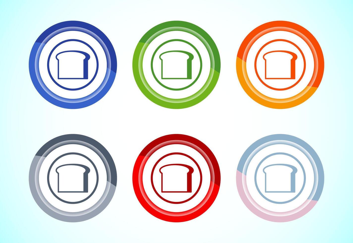 Bread icon design, bakery icon sign symbol, 6 color button design set vector