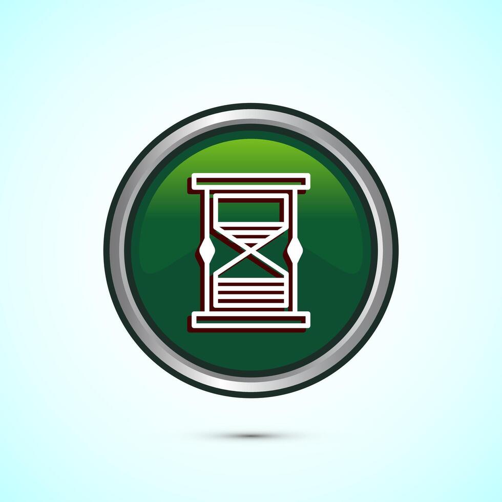 Sand clock icon design illustration. Hourglass symbol, Time measuring sign, Green color round button design vector
