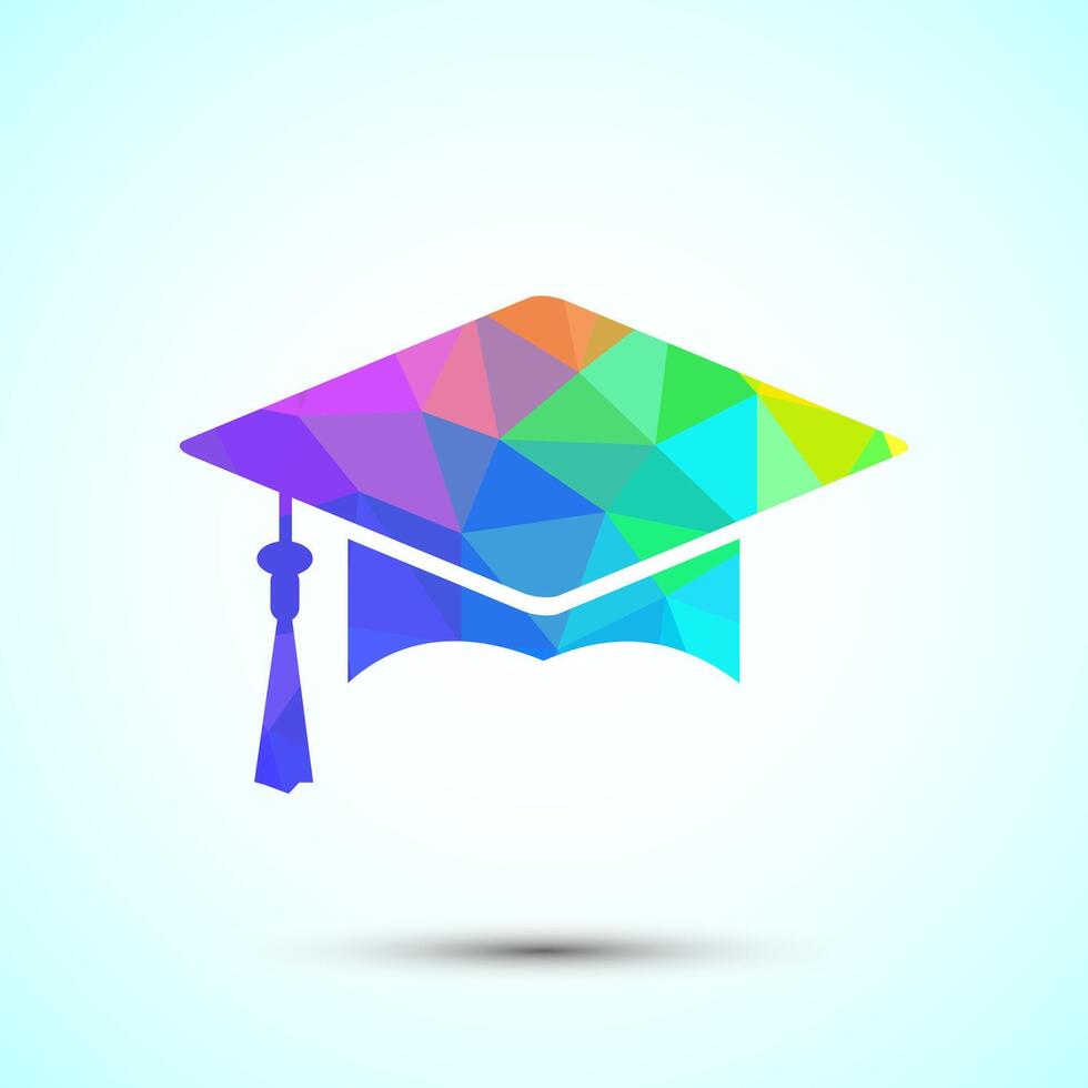 Graduation hat icon design, Low poly style vector