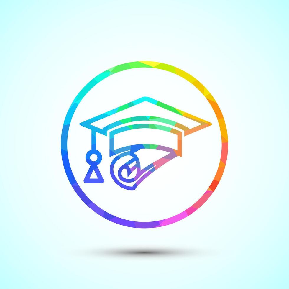 Graduation hat icon, academic cap icon for apps and websites. Low poly style vector