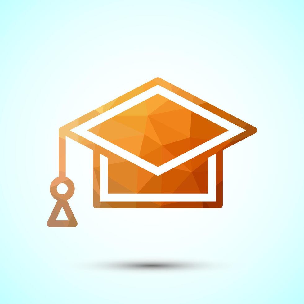 Graduation hat icon design, academic cap icon for apps and websites. Low poly vector