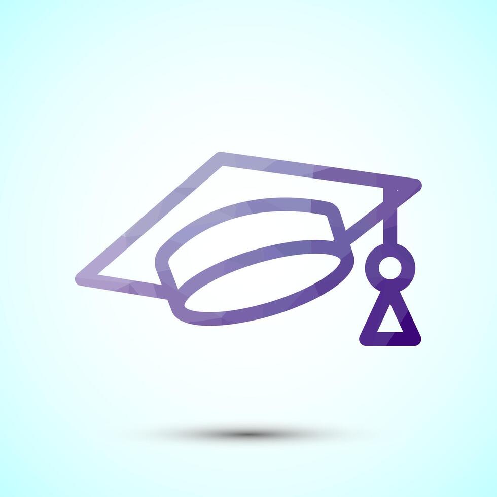 Graduation hat icon design, academic cap icon. Low poly style vector